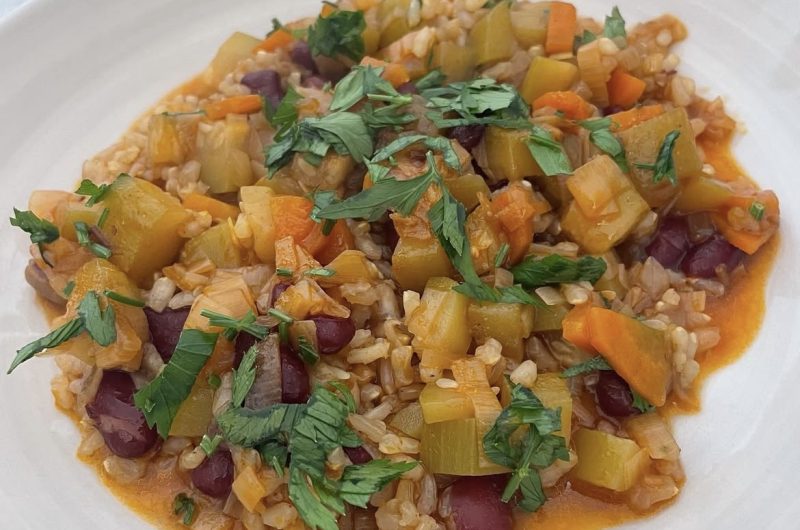 Arroz con verduras a la sartén